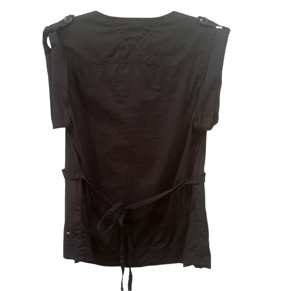 Vintage Tommy Hilfiger Black SS Blouse Back Toe Button Details Sz M Biker - Picture 2 of 10